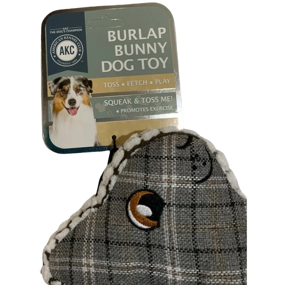 Dog Toss Toy European Home Burlap Bunny Grey White Country Farmhouse Plaid